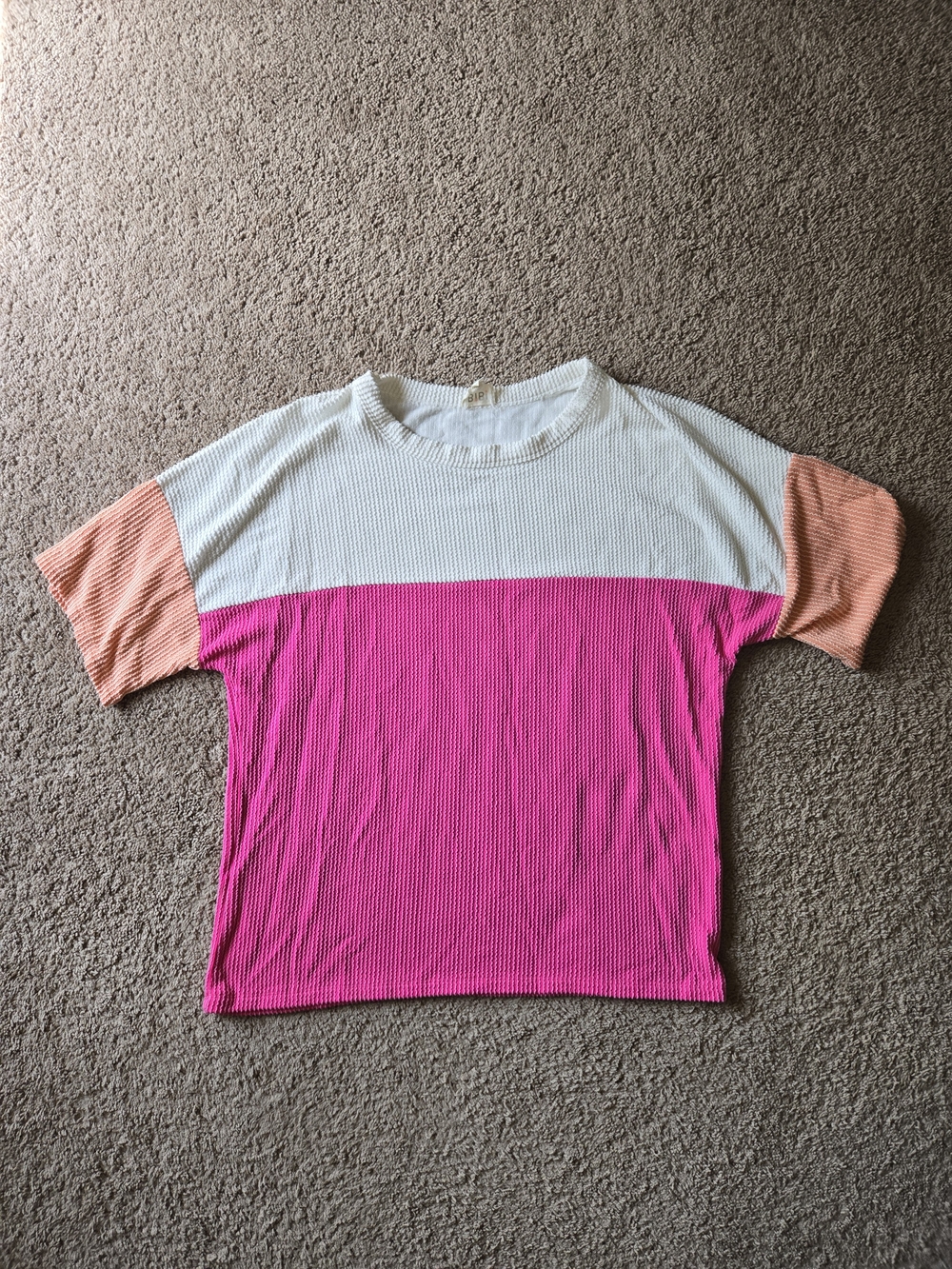 BiBi Colorblock Short Sleeve Top - White, Hot Pink & Peach